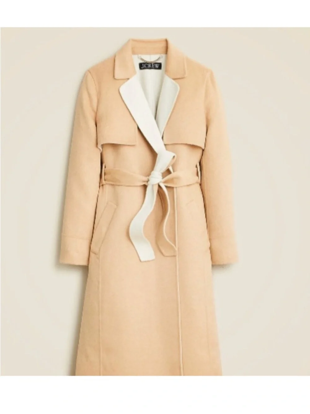 🧥 J. Crew Cream and Beige Wool Belted Wrap Coat - Picture 1 of 7